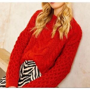 Women’s Preppy Cableknit Chunky Oversized Sweater Orange Red Small